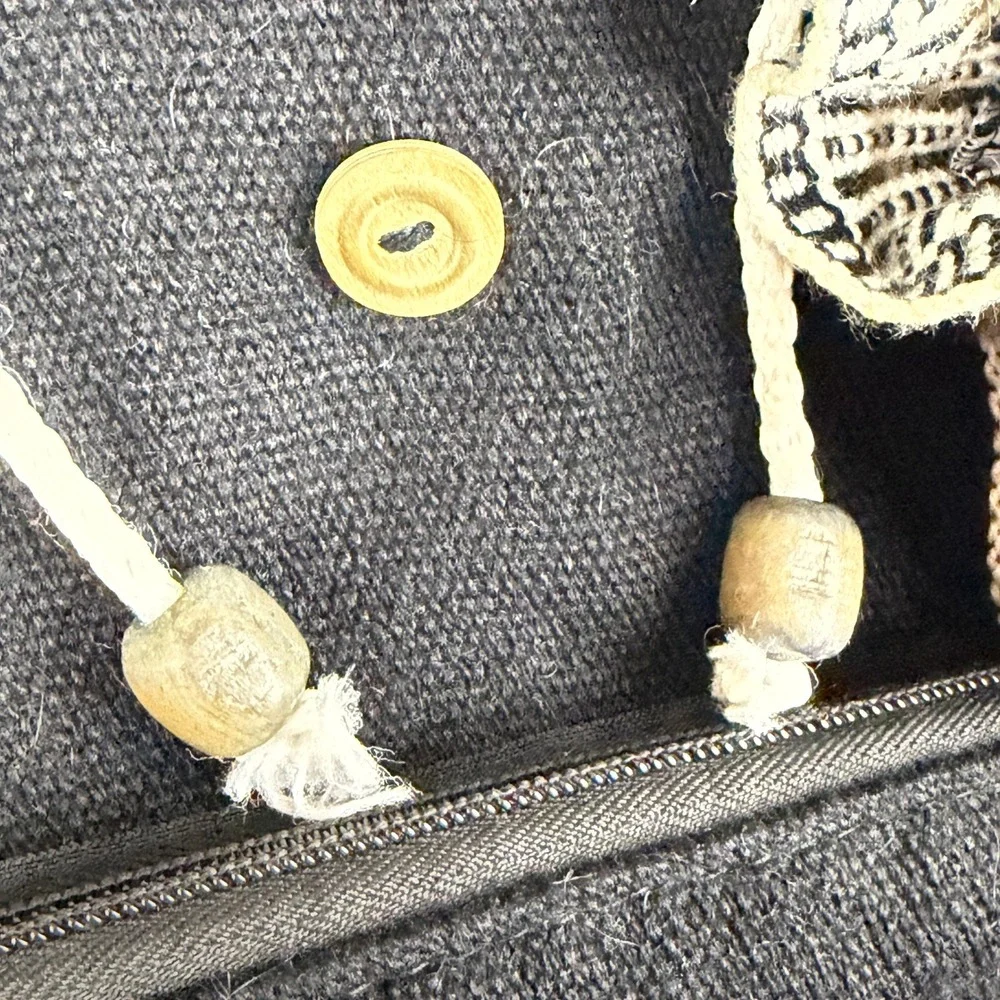 Peruvian Woven Llama Backpack Black Artisan Boho Andean Drawstring Bag